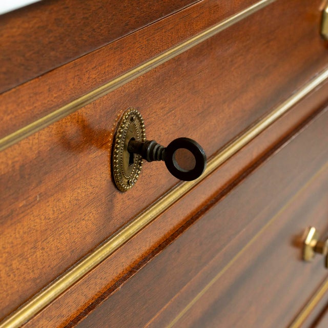 20th Century French Louis XVI Style Maison Jansen Three-Drawer Mahogany Commode With Cararra Marble Top For Sale - Image 12 of 18