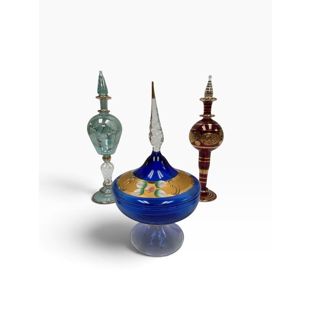 Vintage Hand-Blown Egyptian Pyrex Glass Genie Perfume Bottles – Collection of 5 For Sale In West Palm - Image 6 of 8