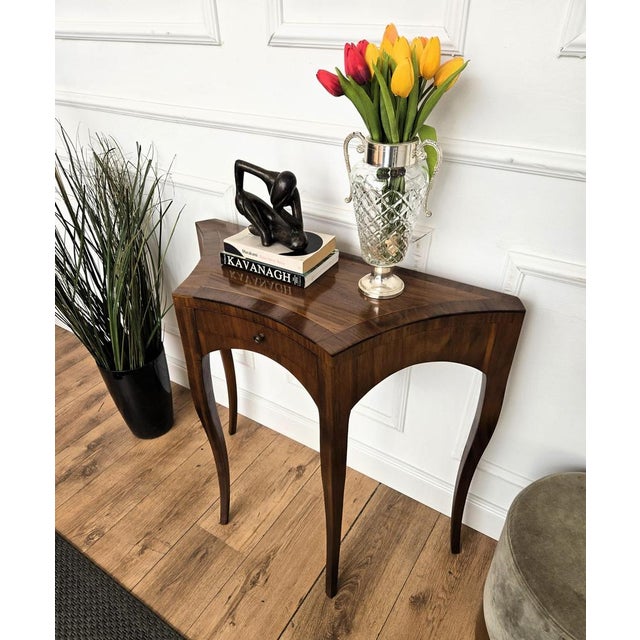 Mid-Century Modern Italian Wood Inlay Wall Console Table 1960s For Sale - Image 4 of 11