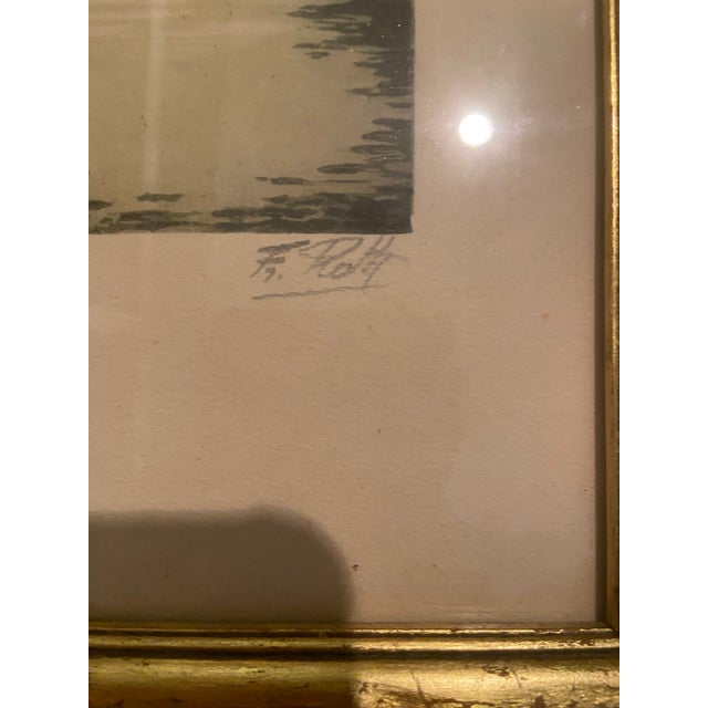 Antique French Canal Landscape Etching Signed F. Roth, Framed For Sale In Savannah - Image 6 of 12