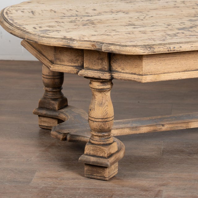 Brown 20th Century French Bleached Oak Coffee Table With Trestle Base For Sale - Image 8 of 12