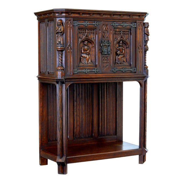 Renaissance Revival Carved Oak Cupboard, 1900s For Sale