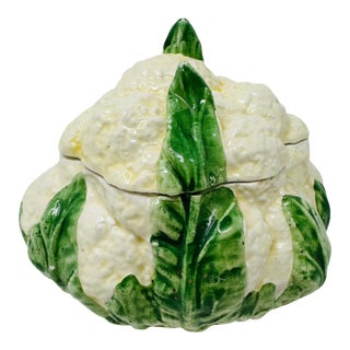 Vintage 1990s Italian Majolica Cauliflower Lidded Bowl by Vietri For Sale