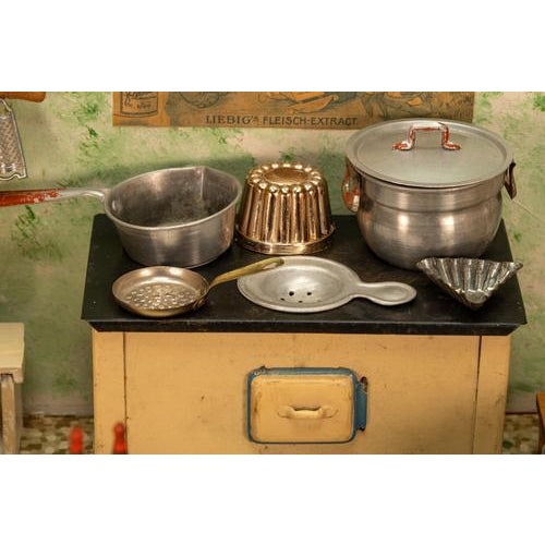 Blue Vintage German Miniature Dollhouse Kitchen Interior with Accessories, 1930s For Sale - Image 8 of 18