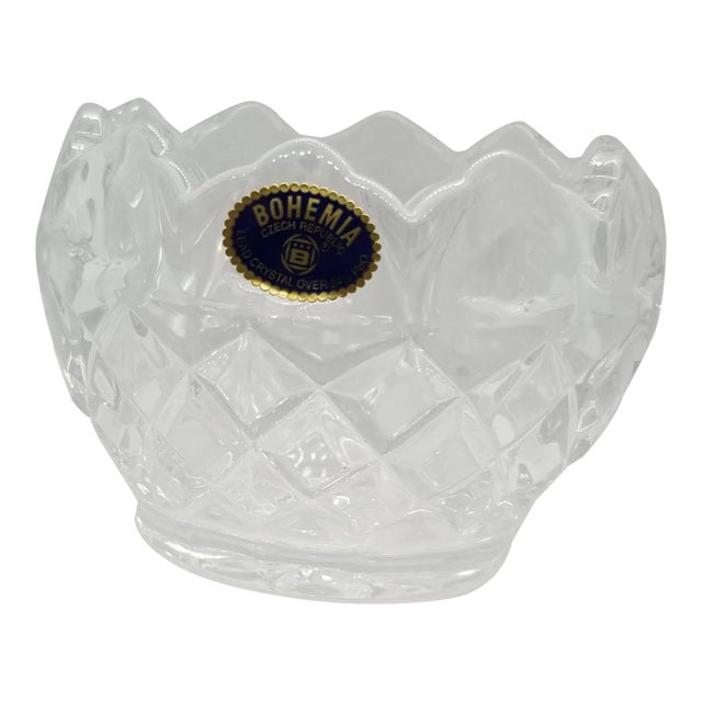 Vintage Bohemia Lead Crystal Art Bowl Votive For Sale