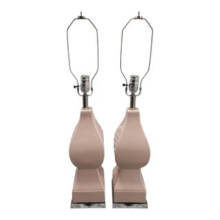 Vintage Coastal Pale Blush Pink Lucite Base Urn Style Table Lamps - a Pair For Sale
