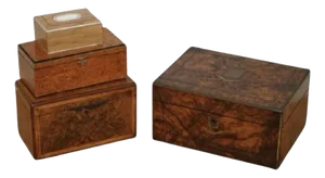 Vintage Burr Walnut Sewing Storage, 1930s, Set of 3