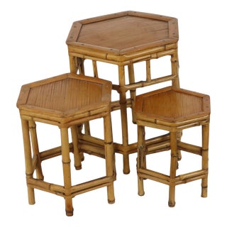 Vintage Bamboo and Rattan Nesting Tables, 1960s, Set of 3 For Sale