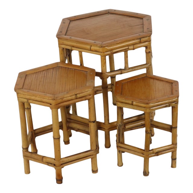 Vintage Bamboo and Rattan Nesting Tables, 1960s, Set of 3 For Sale
