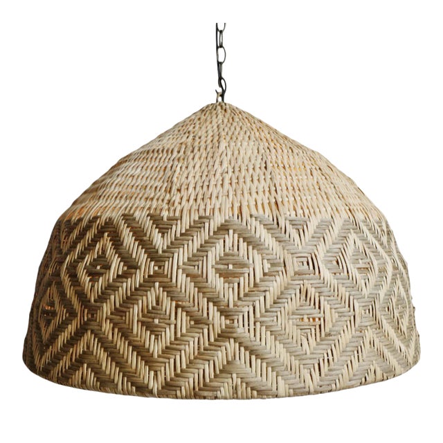 Rattan Diamond Weave Pendant Light Large For Sale