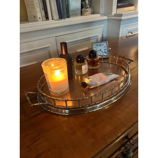 Mid 20th Century Oval Brass Bamboo Tray in the Style of Ralph Lauren For Sale - Image 5 of 12