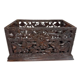 Antique Hand Carved German Black Forest Wood Reticulated Dresser Spool Box For Sale