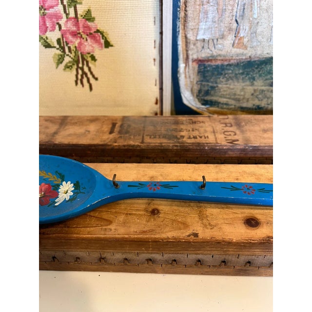 1970s 1970s Vintage Hand Painted Wooden Spoon With Hanger and Hooks For Sale - Image 5 of 8