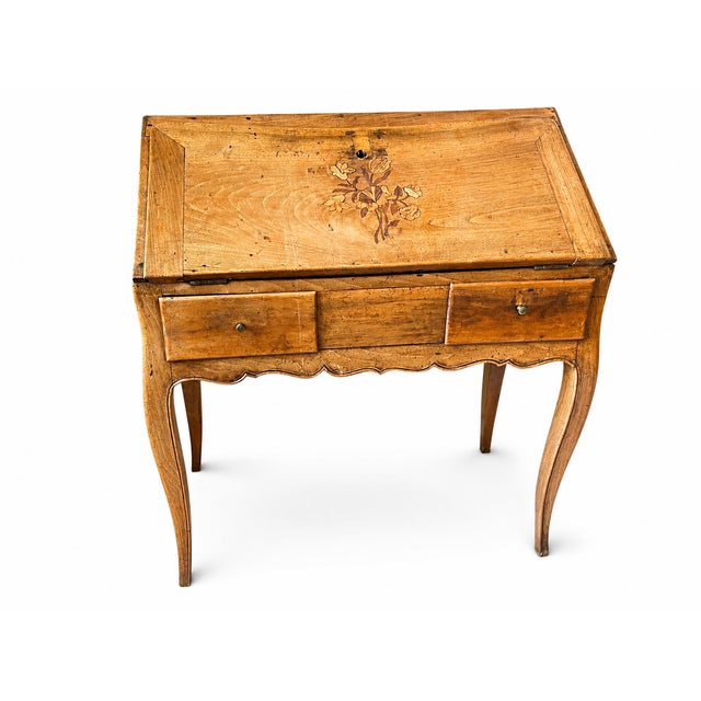 Louis XV Secretaire Desk in Fruitwood with Floral Marquetry and Secret Compartment, 1700s For Sale - Image 3 of 10