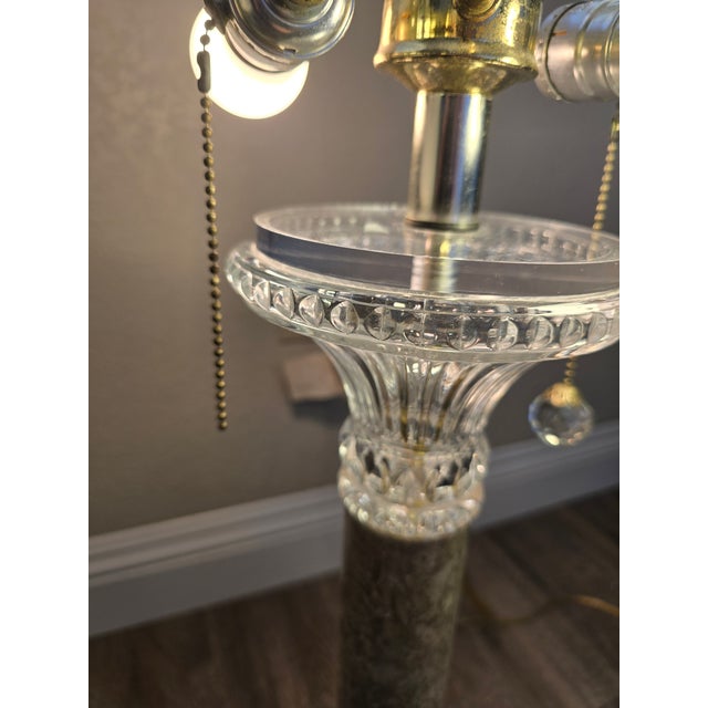 Taupe 1970s Concord Simone Taupe Marble Crystal Column Table Lamps, 2 Lights Lucite Base - a Pair For Sale - Image 8 of 12