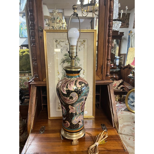 Ceramic Vintage Paisley Porcelain Frederick Cooper Lamp For Sale - Image 7 of 9