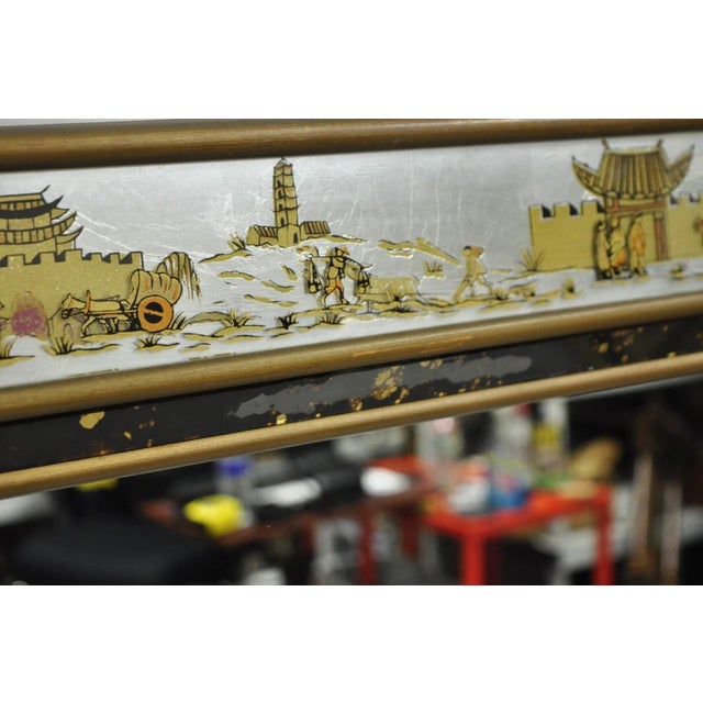 Vintage Chinoiserie Figural Eglomise Reverse Painted Oriental Wall Mirror For Sale - Image 16 of 18
