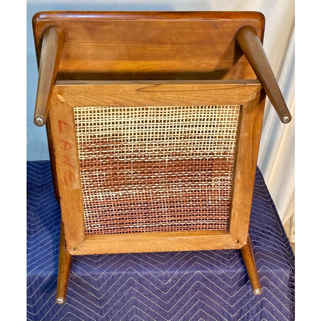 Mid 20th Century Lane Walnut MCM End Tables With Caned Shelves For Sale - Image 10 of 12