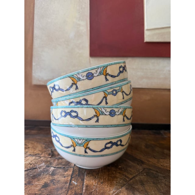 Postmodern Vintage Villeroy Boch Castellina 5.75 Inch Bowls Citta Campagna Floral Ribbon - Set of 4 For Sale - Image 3 of 9