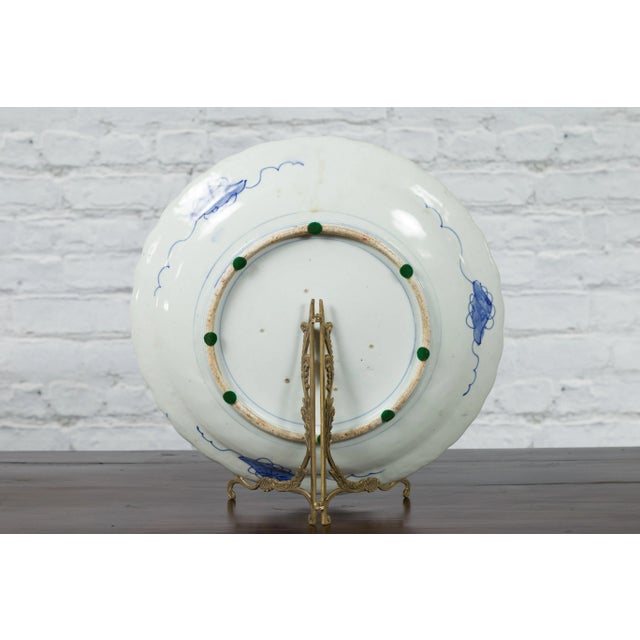 Mid 19th Century 19th Century Japanese Painted Blue & White Porcelain Imari Plate For Sale - Image 5 of 12