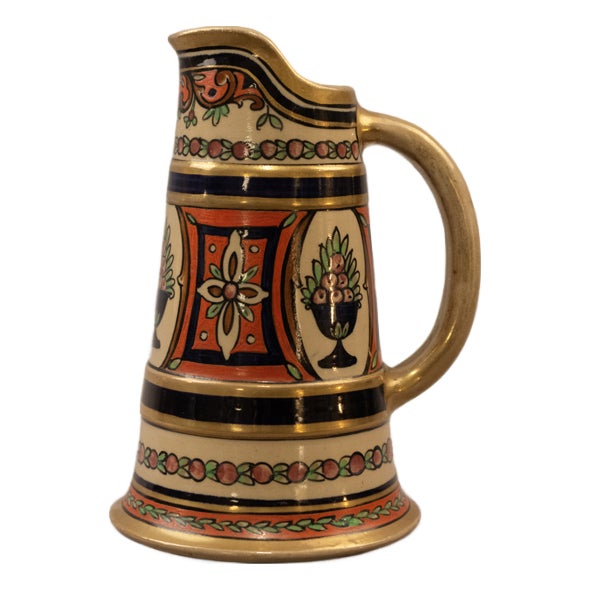 Polychrome and Gilt Glazed Earthenware Ewer, 1890s For Sale