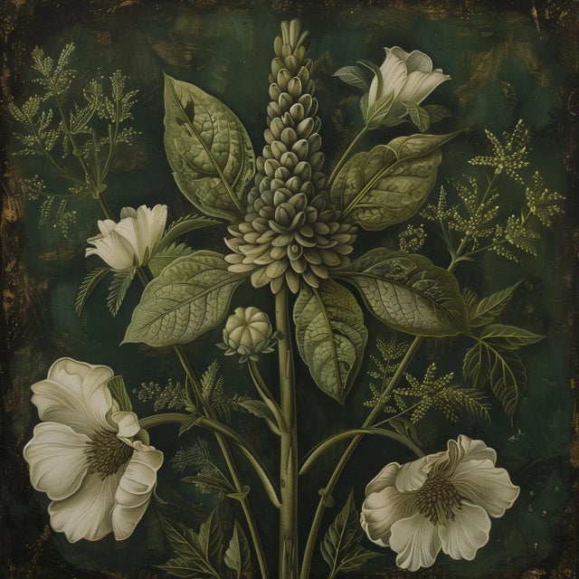 2020s 18" X 18" Original Botanical Fine Art Print - Dark Green Grisaille For Sale - Image 5 of 5