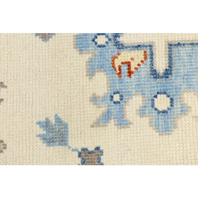 Textile 12x15 Modern Oushak Style Hand-Knot Wool Area Rug in Soft Slate Blue and Beige For Sale - Image 7 of 12