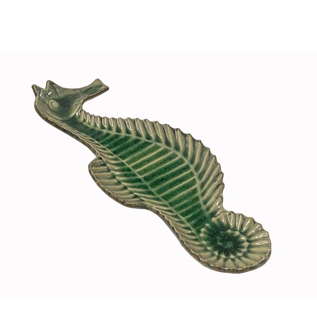 Artistic Green Glaze Ceramic Decorative Seahorse Shape Display Plate For Sale - Image 4 of 5