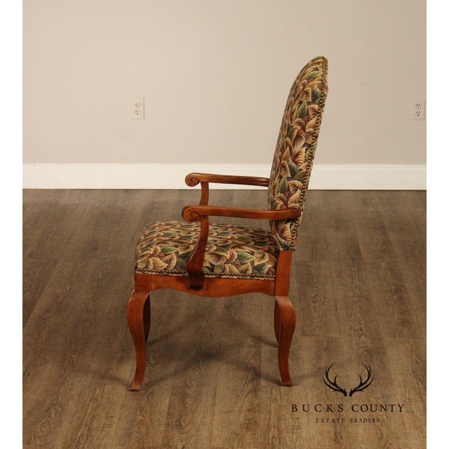 French Country Pair of Ethan Allen Legacy Collection Upholstered Armchairs with Cabriole Legs For Sale - Image 3 of 15