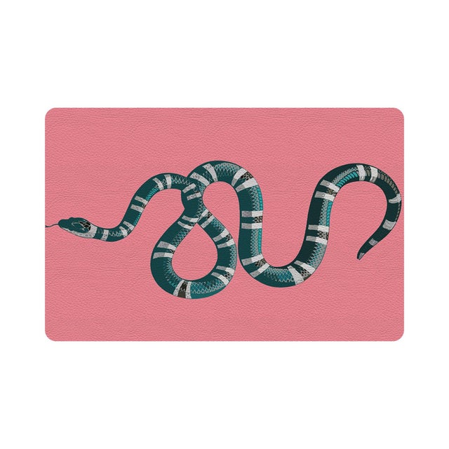 2020s Serpent Pink Vegan Leather Rectangle Placemat, Set of 4 For Sale - Image 5 of 5