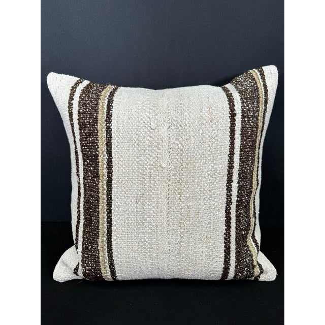 Turkish Hemp Pillow Cushion Natural Beige Brown Cushion Cover 20"x20" For Sale - Image 4 of 4