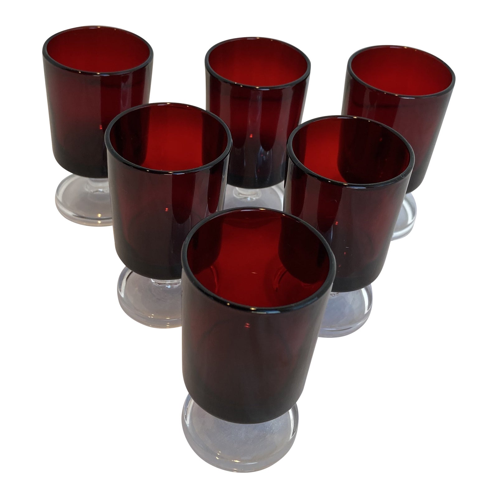 Vintage Luminarc Arcoroc Of France Cavalier Ruby Red Glasses With Clear Crystal Stems Set Of 6 Chairish