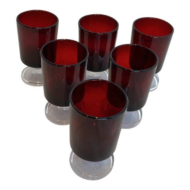 Vintage Luminarc Arcoroc Of France Cavalier Ruby Red Glasses With Clear Crystal Stems Set Of 6 Chairish