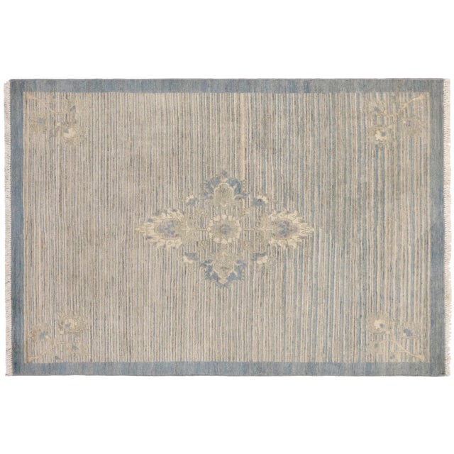 Boho Chic Gabbeh Blue/Beige Wool Rug - 3'3'' X 4'10'' For Sale - Image 9 of 10