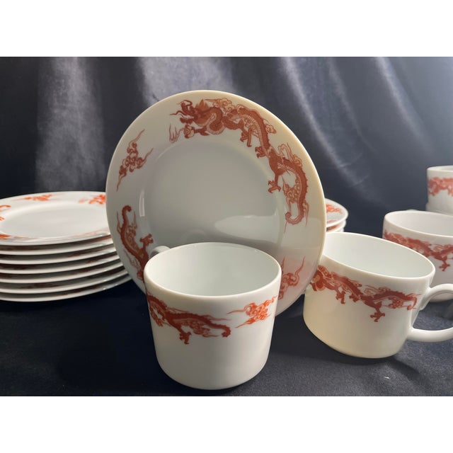1990s Tiffany & Co. Fukagawa Red Dragon Dinnerware Set 32 Pieces