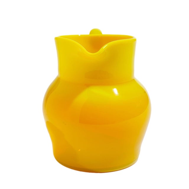 Glass Vintage Cadmium Yellow Opaline Blown Glass Pitcher For Sale - Image 7 of 12