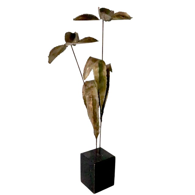 Mid 20th Century Brutalist Torch Cut Metal Flower After Jere C. 1970's For Sale - Image 5 of 6