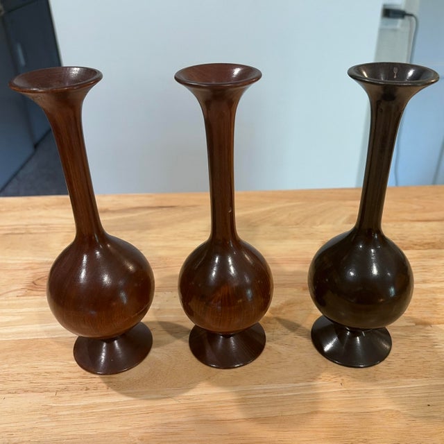 Mid-Century Modern Set of 3 Turned Wood MCM Vases For Sale - Image 3 of 9