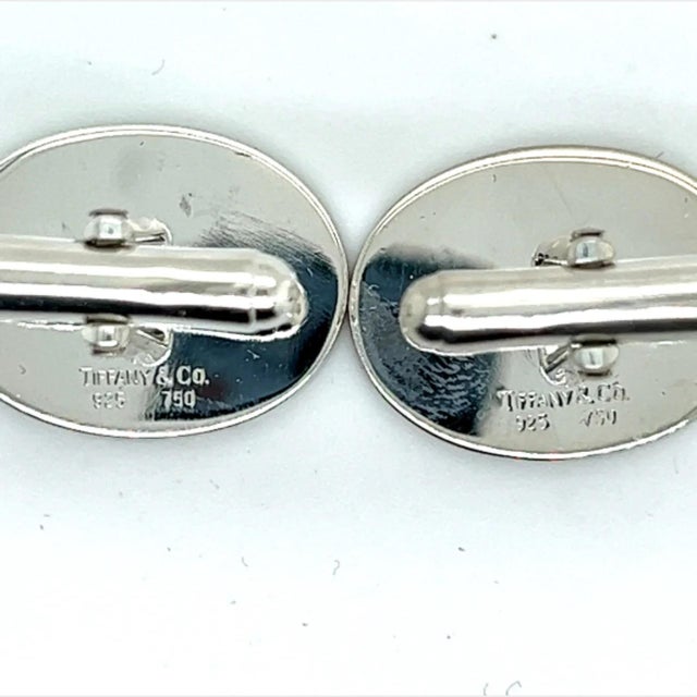 Tiffany and Co. 1990s Tiffany & Co Authentic Estate Oval Cufflinks 18k YG + Sterling Silver, 2 Pieces For Sale - Image 4 of 12
