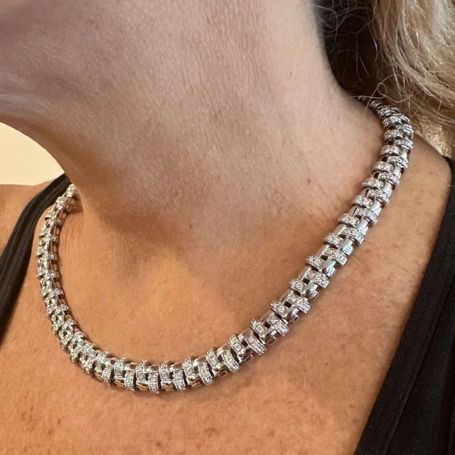 Tiffany & Co. Vannerie 18k White Gold Basket Weave Diamond Necklace For Sale - Image 11 of 12