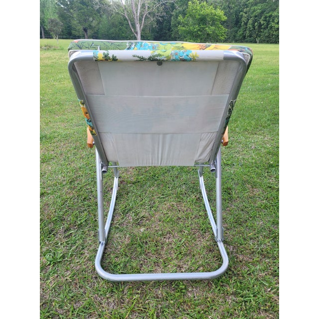 Mid-Century Modern MCM Telescope Folding Furniture Floral Aluminum Rocker For Sale - Image 3 of 12