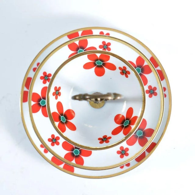 Three Layer Cake Stand in Brass and Porcelain, Czechoslovakia, 1950s For Sale - Image 3 of 6