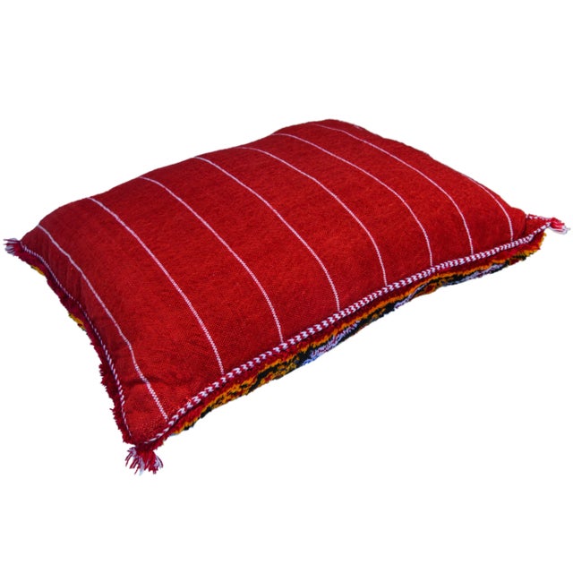 Mid 20th Century Moroccan Colorful Berber-Patterned Wool Pillow For Sale - Image 9 of 11