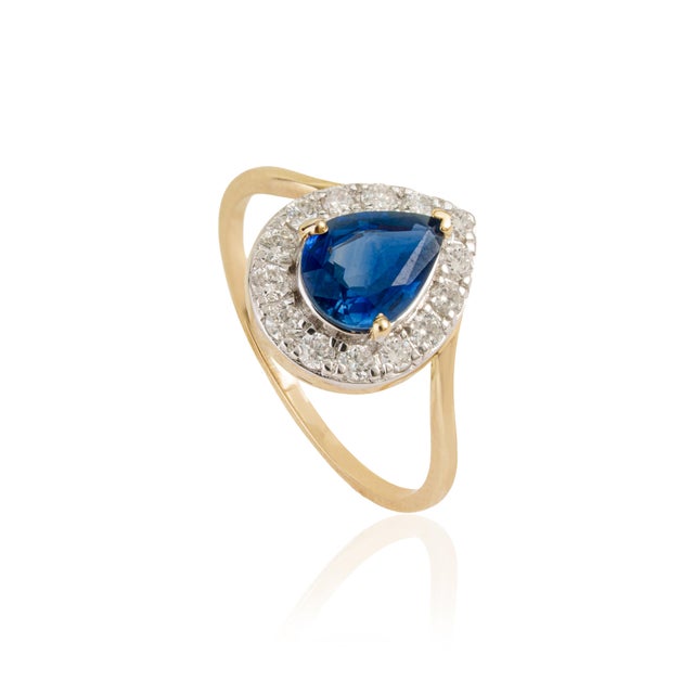 VR Jewels 14k Two-Tone Gold 1.17ct Blue Sapphire & Diamond Vintage Ring Size 4 For Sale - Image 4 of 17