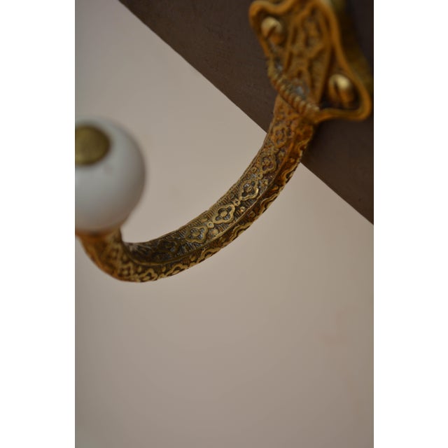 Wood Antique Victorian Coat Rack with Cast Brass and Ceramic Hooks, 1880 For Sale - Image 7 of 16