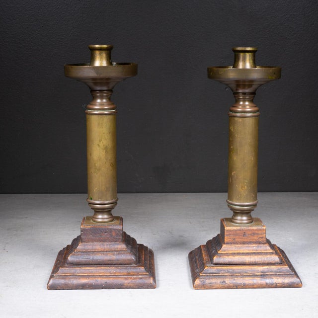 Early 20th C. Brass Candlestick Holders c.1940 For Sale - Image 4 of 8