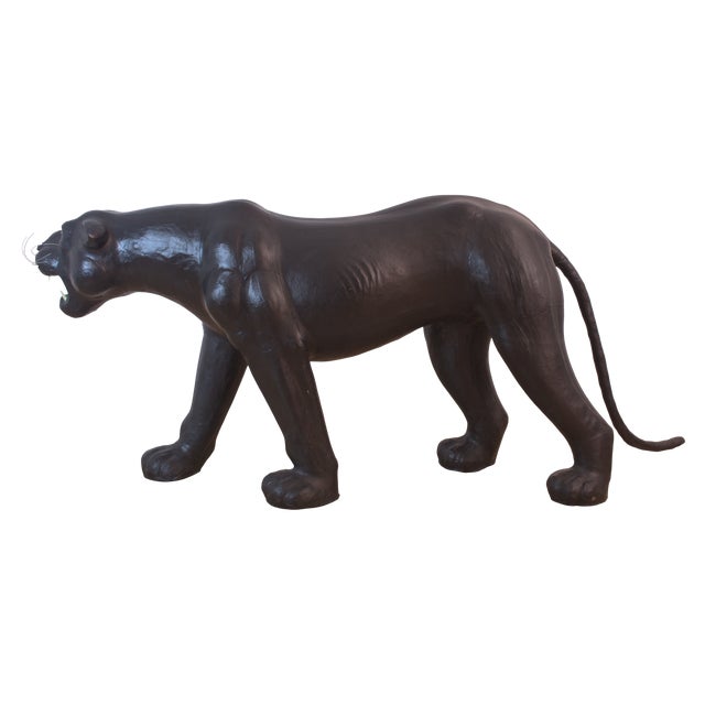 1970s Massive Mid-Century Six-Foot Panther Sculpture, Leather Wrapped, Glass Eyes For Sale - Image 5 of 7