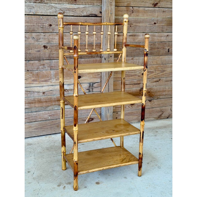Antique Victorian Aesthetic Movement Burnt Bamboo Four-Tier Shelf Etagere For Sale - Image 11 of 11
