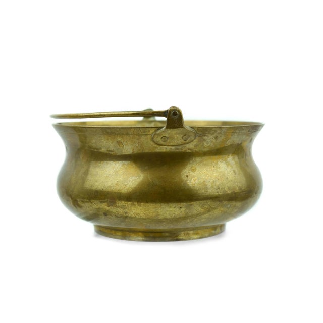 Vintage Round Gold Solid Brass Planter With Handle For Sale - Image 4 of 5