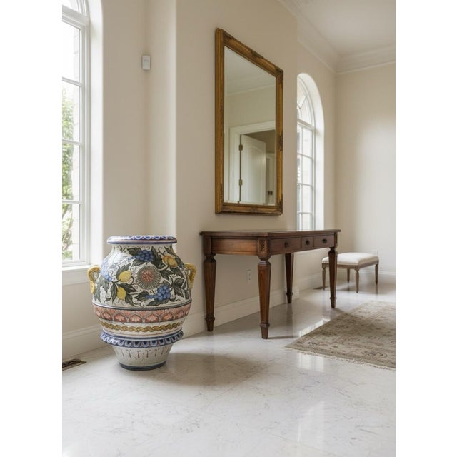 Monumental Vintage Italian Majolica Floor Urn With Raised Fruit Relief For Sale - Image 10 of 10